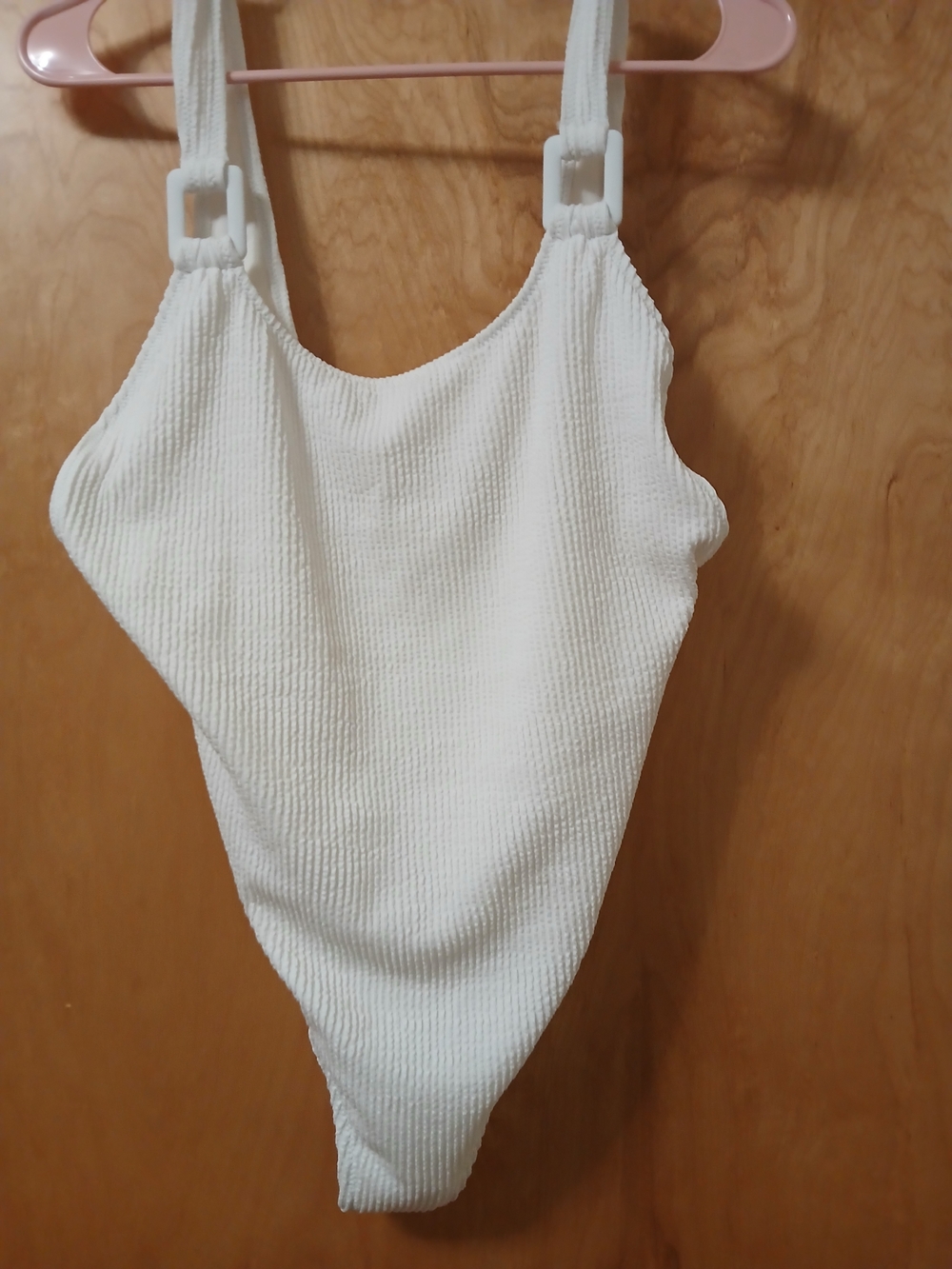 aerie Cream Textured One-Piece Swim Bodysuit